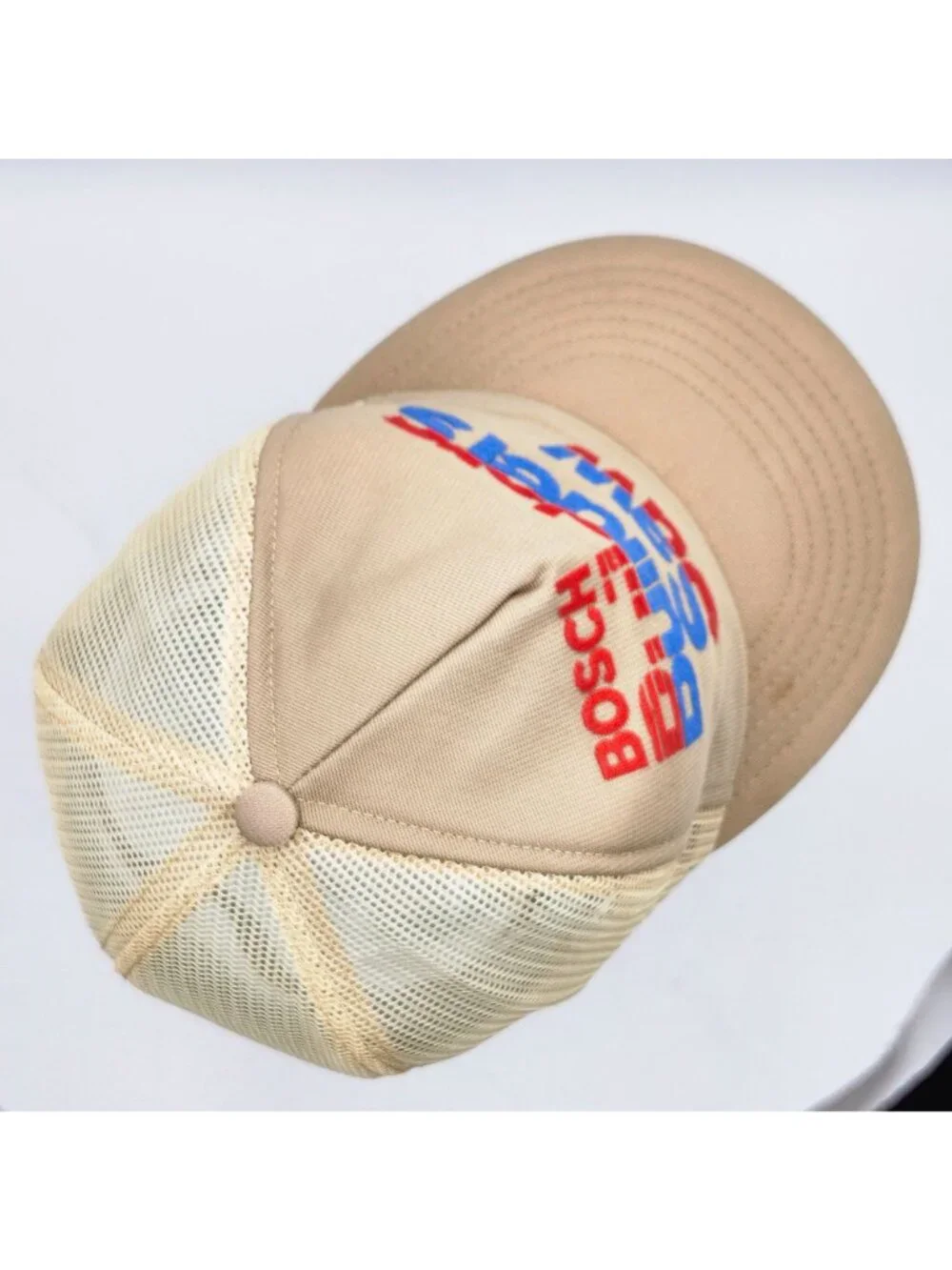 Vintage Bosch Builders Saw Mesh Trucker Hat Adjustable Snapback Beige with Red & - Picture 9 of 12